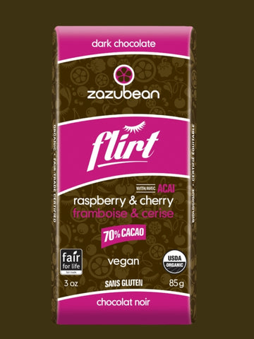 Zazubean Organic Flirt Raspberry Cherry Chocolate Bar 85g