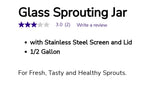 Glass Sprouting Jar with Netal Strainer Lid 1/2 Gallon
