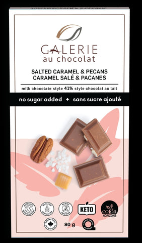 Galerie au Chocolate Sugar Free Salted Caramel and Pecans Milk Chocolate Bar