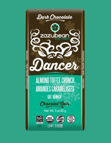 Zazubean Organic Dancer Almond Toffee Crunch Chocolate Bar 85g