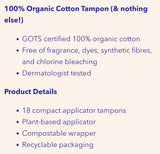 Marlow Organic Cotton Regular Tampons w/Applicator (18)