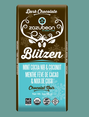 Zazubean Organic Blitzen Mint & Coconut Dark Chocolate Bar 85g